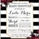 French Baby Shower Invitation - Printed or Printable, Red Bridal Couples Gold Black White Wedding Paris Striped English Rose Floral - #051