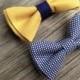 Mustard bow tie - mustard bowtie - navy bow tie - yellow and navy wedding - yellow bow tie - bow tie for boys - color block tie - bow tie