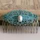 Blue Hair Comb Pearl Turquoise Wedding Something Blue Old Vintage Style Bridal Hair Piece Teal Bridesmaids Accessories Patina Alice Blue