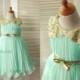 Mint Blue Chiffon Gold Sequin Peter Pan Collar Tulle Flower Girl Dress Children Toddler Dress for Wedding Junior Bridesmaid Dress