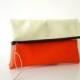 Clutch purse Foldover,  Color Block, Cream and Orange, Bridesmaids gift, Wedding