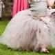 Gray Lace Flower Girl Dress -Formal Wear Tutu and Detachable Train--Pink Champagne--Perfect for Weddings