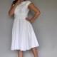 Bateau Neckline "Hepburn" Cotton Wedding Dress with Gathered Full Circle Skirt and Cap sleeves