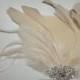 Ivory Bridal Fascinator Feather hair Accessory,Wedding Hair Clip Navette Rhinestone Jewel - ship ready