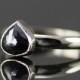Rose Cut Black Diamond Engagement Ring - 14k White Gold Pear Diamond Ring -  Solitaire Diamond Ring