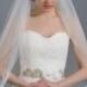 2 tier bridal wedding veil ivory elbow alencon lace trim