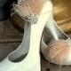 Wedding Bridal Feathered Shoe Clips - set of 2 - Sparkling Crystal Rhinestone Accents - wedding, engagememt