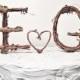 Rustic Monogram Wedding Cake Topper:  Personalized- Any Two Letters and a Heart