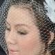 Bandeau 902 -- VEIL SET w/ RHINESTONE Feather Hair Fascinator Clip & Ivory or White 9" Birdcage Blusher Veil for bridal wedding accessories