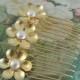Gold Hair Comb With Pearls - Bridal Hair Accessories - Wedding Hair Jewelry - Wedding Head Piece - Flower Hair Comb - Floral Hair Jewelry