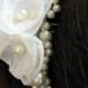 Pearl and Flowers Bridal Hair Comb, Pearls, Oganza Petite Flowers in white or ivory Bridal Hair Accessory, Veil Comb
