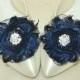 Navy Blue Wedding Shoe Clips with Rhinestone Accent