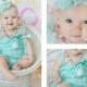 Flower Girl Dress & Headband SET-Blue Aqua Lace Petti Romper-Baby Girl Clothes-Preemie-Newborn Girl Clothes-Infant-Child-Baptism-Wedding