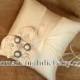 Bundles of Pearls and Rhinestones Dupioni SIlk Flower Trio Ring Pillow...50 Plus Colors Available..shown in cream ivory
