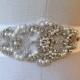 Bridal beaded crystal pearl sash.  Embellished rhinestone applique wedding belt.  LEAH