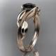 14kt  rose gold   leaf and vine  wedding ring,engagement ring black diamond.ADLR273A