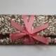 Gold sequins clutch with light pink blush bow // Sparkle glitter envelope slim wedding bag // Custom colors