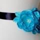 Aqua Blue Wedding Sash Flowers, Large Flower Sash Accessory, Wedding Hair Flower, Bridal Floral Hair Flowers In Turquoise