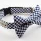 Navy Blue Gingham Bow Tie Dog Collar