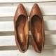 vintage brown leather heels, woven leather cut out kitten heels, womens shoes size 9.5, 10