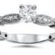 Diamond .60CT Vintage Antique Engagement Ring 14 Karat White Gold Size 4-9