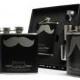 8, Personalized Groomsmen Gift Flask Sets, Mustache Flasks