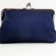 Classic Navy Blue Clutch, Wedding Purse, Bridesmaids Gifts, Personalized Gift, Silver Kiss Lock Frame