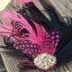 Cabaret - Black and Hot Pink feather fascinator, rhinestones, hair clip, bridal fascinator, feather hair clip