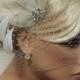 Wedding set, Bridal Veil and Feather Fascinator, Weeding Hair Clip, Frnech Net Veil