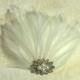 Wedding Vintage Style Bridal Fascinator, white or ivory feather fascinator, CHOICE of jeweled center, hair clip accessory