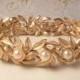 Vintage Ivory Pearl Brushed Gold Leaf Link Bracelet, Designer Signed Leaves Bridal Jewelry, Rustic Chic Woodland Wedding Country Garden