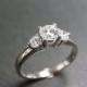Three Stone Diamond Wedding Engagement Ring in 18K White Gold