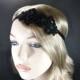 Black Great Gatsby Headband, 1920s Flapper Headpiece, Daisy Buchanan Beaded Headband on Black velvet Ribbon