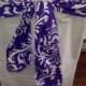 Purple and white Ozborne damask chair sash, 4.5" wide x 72" Long  wedding decorations, chair bow, cotton