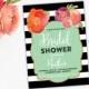 Bridal Shower Invitation, Floral Black & White Stripe Bridal Shower Invite, Gold Glitter Bridal Shower, DIY Printable