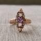 Antique Engagement Ring Seed Pearl Amethyst Diamond Rose Gold 10K 1800s Victorian Art deco Flower Purple Estate February Birthstone Size 4
