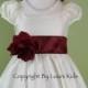 Flower Girl Dress - IVORY Cap Sleeve Dress with BURGUNDY Sash - Easter, Junior Bridesmaid, Wedding - From Toddler to Teen (FGSSI)
