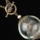 Dandelion Necklace, dandelion seeds, glass orb necklace, wish necklace, terrarium necklace, gold filigree pearl pendant wedding jewelry Gift