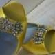 Wedding Shoes - Peep Toe Flats - 1/2 Inch Heel - Yellow - Dyeable Choose From Over 100 Colors - Wide Sizes Available - Custom Color Shoes