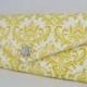 Envelope Clutch Evening Bag Purse--Wedding Bridesmaid Gift--Sun Yellow and White MADISON Damask with Clear Crystal