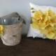Rustic Flower Girl Basket and Ring Bearer Pillow SET  Natural Birch Bark shown pewter gray and yellow orchids