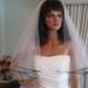 Shimmery White  Wedding Veil with Black Satin Cord Edge Fingertip Length Bridal Veil 2 tiers 31 & 34 Inches Long Made in the USA 48667