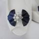 Handmade bow shoe clips with rhinestone center bridal shoe clips wedding accessories in navy