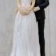 Embroidered Silver Bride and Groom Wedding Cake Topper - Custom Painted Hair Color Available