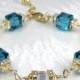 Teal Bracelet, Swarovski Crystal Cube, Gold Filled, Bridesmaids Bracelet, Bridal Gift, Dark Teal Wedding Jewelry, Handmade Something Blue