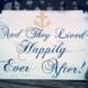 Nautical Wedding Sign REVERSIBLE with Anchor NAVY BLUE Wedding Here Comes The Bride & And They Lived Happiy Ever After