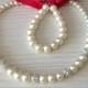 Flower girls jewelry set with hot pink ribbon - Bridal bracelets - Bridal necklace