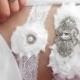Garter - White Lace Wedding Garter With Bling - Winter Wedding Garder Set, Plus Size Garter, Wedding Accessories, Bridal Lingerie, Snowflake