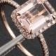 14K Gold  6x8mm Emerald Cut Morganite Ring  Pave Diamond Engagement Ring Wedding Ring