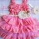 Coral Flower Girl Dress Headband Sash Set..birthday outfit..Coral tutu dress.Coral.newborn coming Home Lace Dress..fairy tutu dress